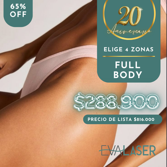 6 Sesiones de Depilación Láser: FULL BODY ELIGE 4 ZONAS